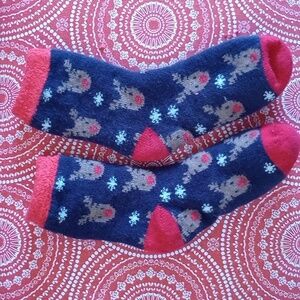 Kids Reindeer Pattern Socks - Red and Blue